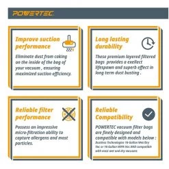 POWERTEC 16 Gal. Filter Bags for Wet Dry Vacuum (6-Pack) -Cheap POWERTEC Store powertec shop vacuum attachments 75054 p2 76 1000 1